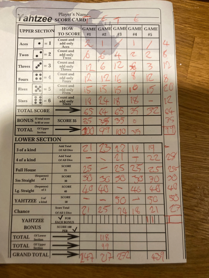 yatzy maksimi pisteet